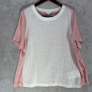 J. Jill Love Linen Misty Rose & White Short Sleeve Top Size 2X